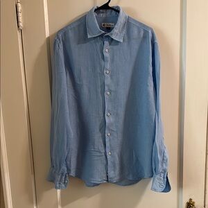 William Linen Blue Button Down Shirt